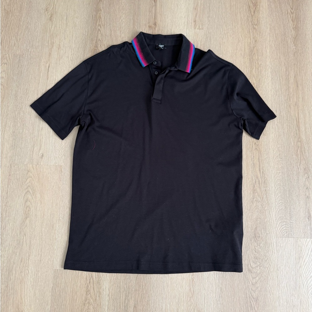 Express Black Polo with Pink and Blue Stripe Collar XL